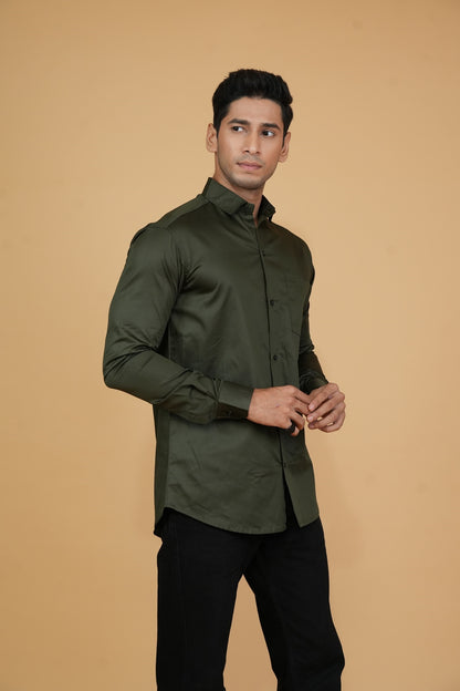 Green Solid Plain Satin Shirts