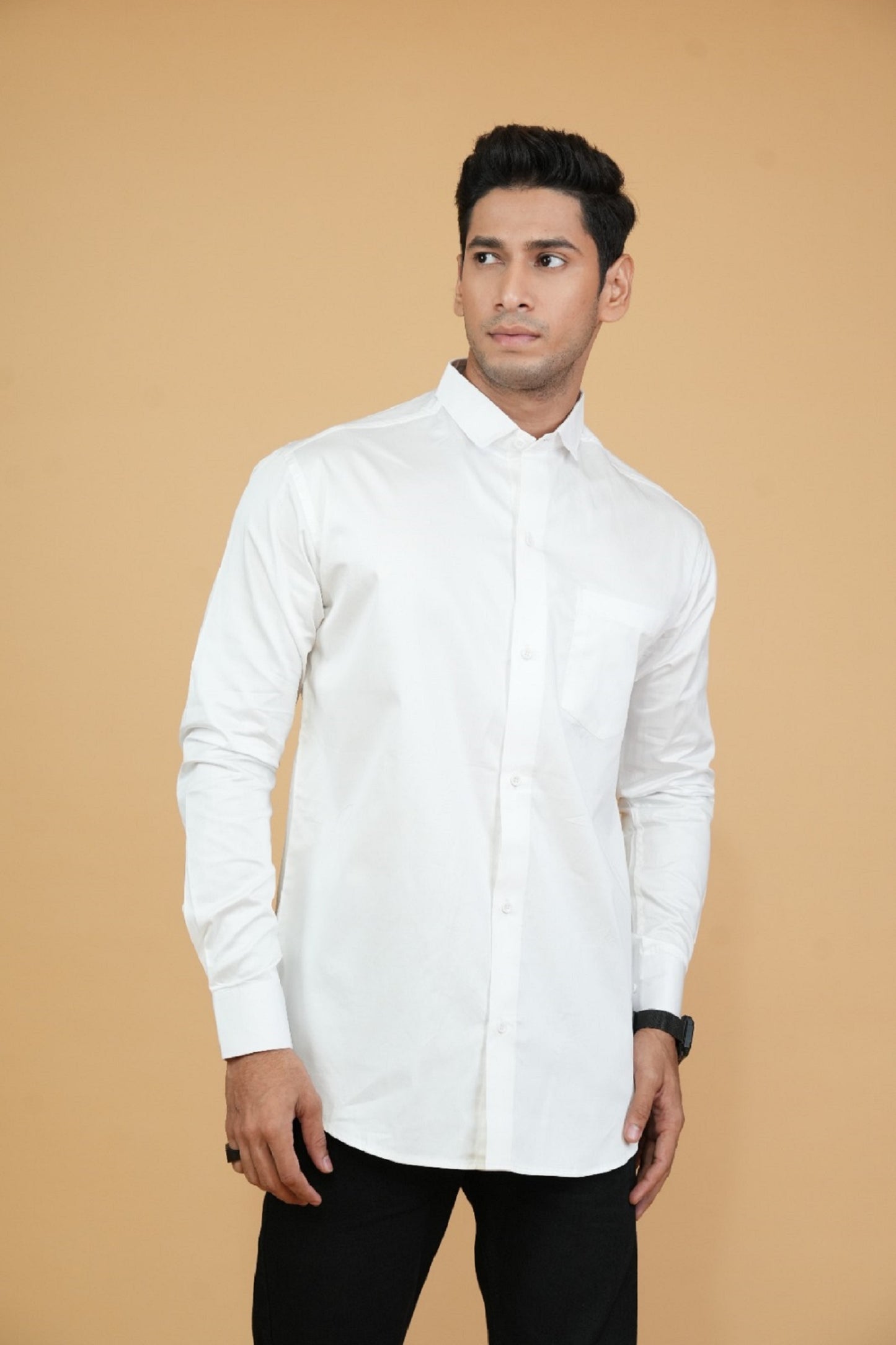 White Solid Plain Satin Shirts